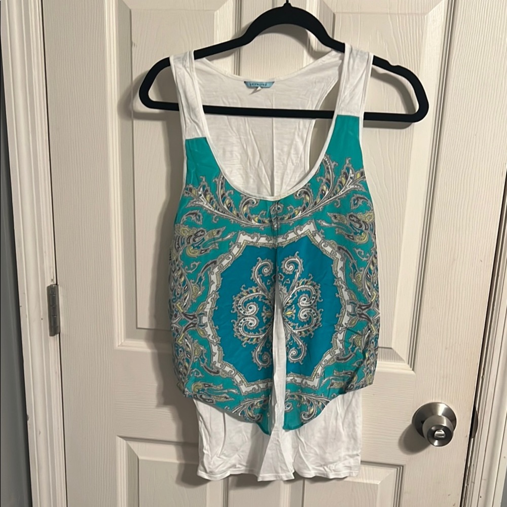 Teal and White Paisley Women's Top